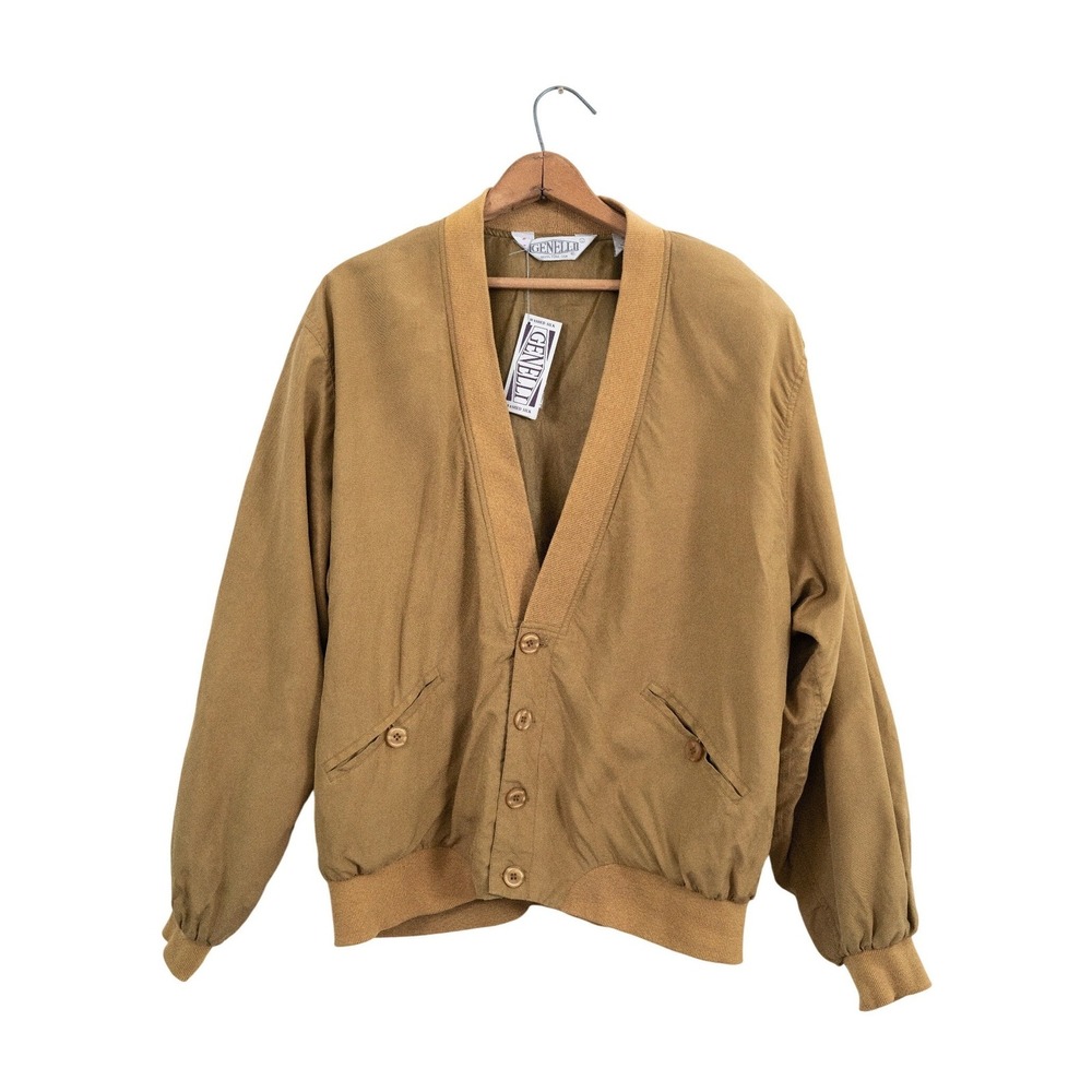 NWT Vintage 80s 90s Genelli Washed Silk‎ Bomber Jacket Bronze Taupe Oversized